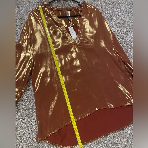 NWT By Anthropologie Bronze Metallic Foil Peasant Blouse - Picture 11 of 12
